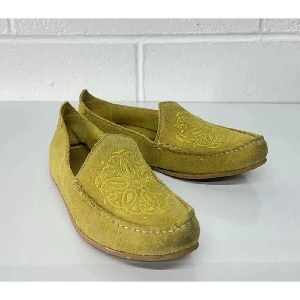 Jacques Levine Loafers Yellow Embroidered Suede Leather / Women's 8‎